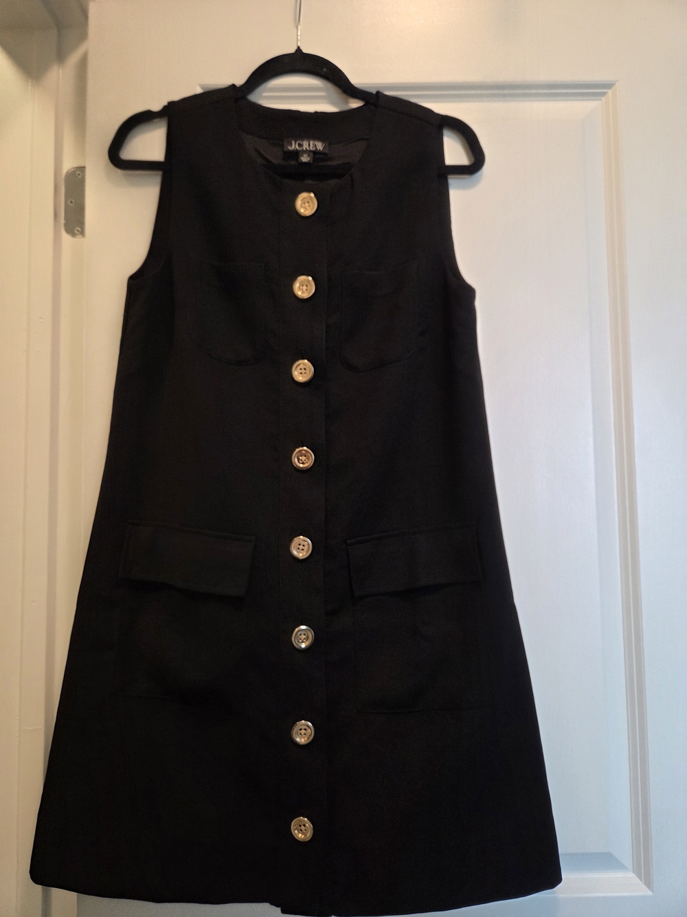J.Crew Black Sleeveless Button Front Shift Dress XS Gold Buttons